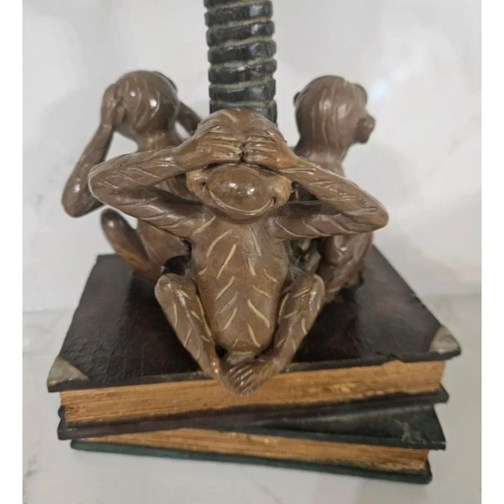 Vintage Style Three Wise Monkeys Palm Tree Resin Candle Holder